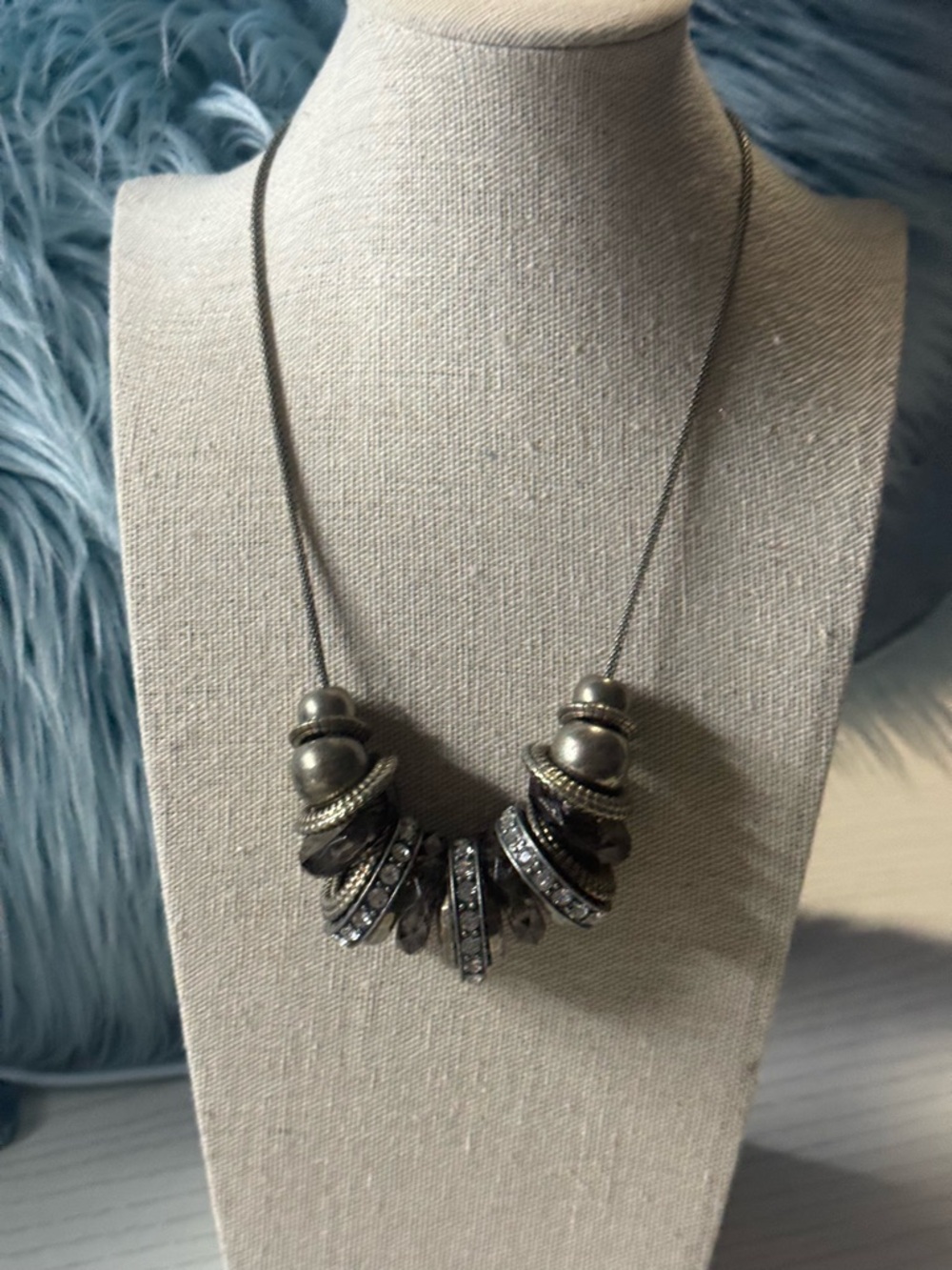 Gunmetal Crystal Accent Beaded Necklace - Women Jewelry